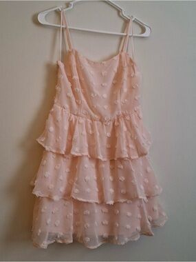 Blush Pink Tiered Spaghetti Strap Mini Dress Francesca's Polka dot Small Was $56